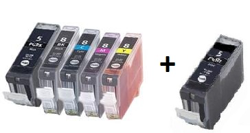 Canon PGI-5 & CLI-8 BKCMY Compatible Cartridges Set of 5 + EXTRA BLACK
